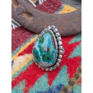 Vintage Turquoise Blue Stone Ring, Southwestern Style Ring Size 8